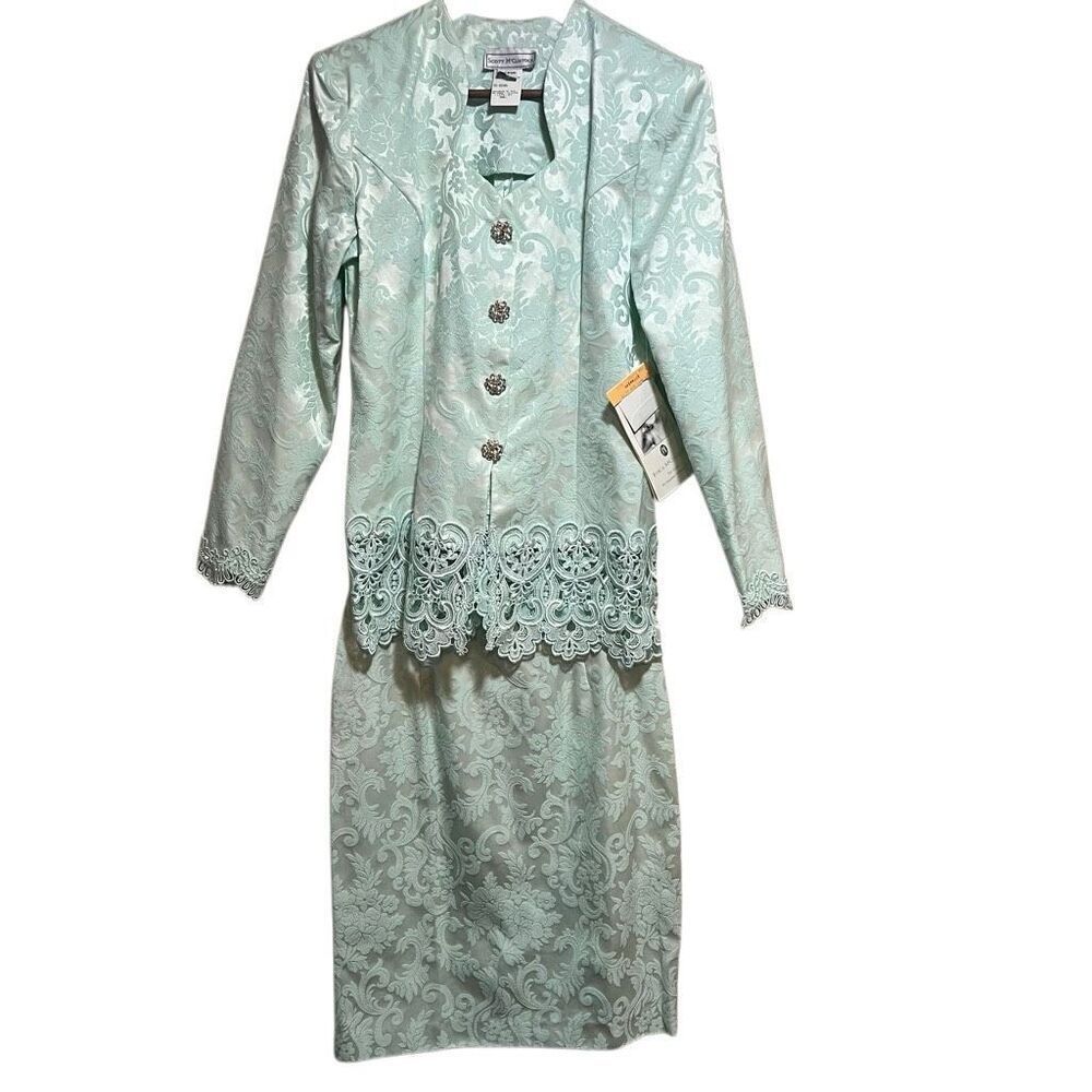 Vintage Scott McClintock Dress suit women’s 10 Mint Green Jacquard Damask 2 pc